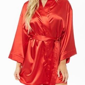 Solid satin robe red